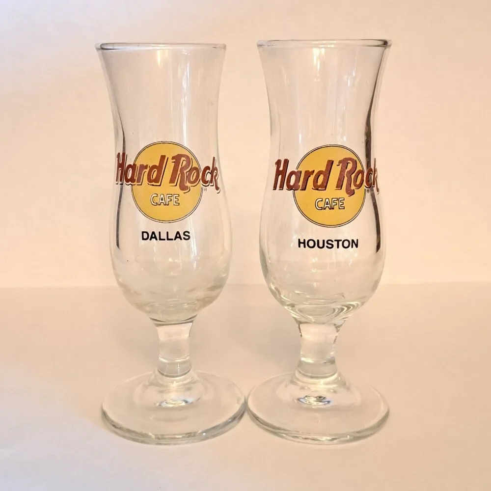 Vintage Hard Rock Cafe Set Of 2 Texas Dallas Houston Hurricane Shot Glasses